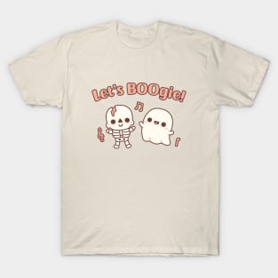 Cute Dancing Skeleton And Ghost Lets Boogie Funny Halloween T-Shirt